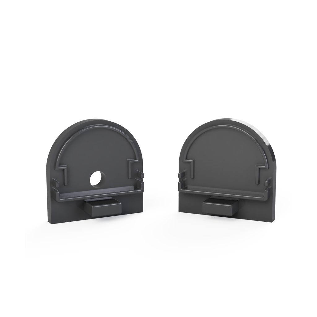 [530004129815] CAP-N3 Endkappe | HALF-ROUND | mit Loch | schwarz